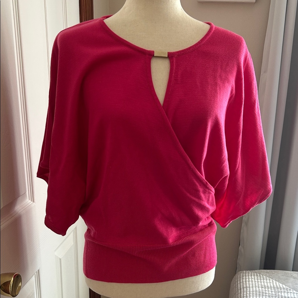 New York & Company Hot Pink Wrap-Front Knit Tunic